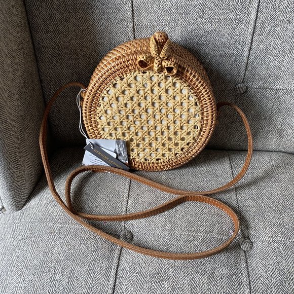 Hand Crafted Handbags - Rattan Handwoven Circle Purse Clutch Leather • NWT